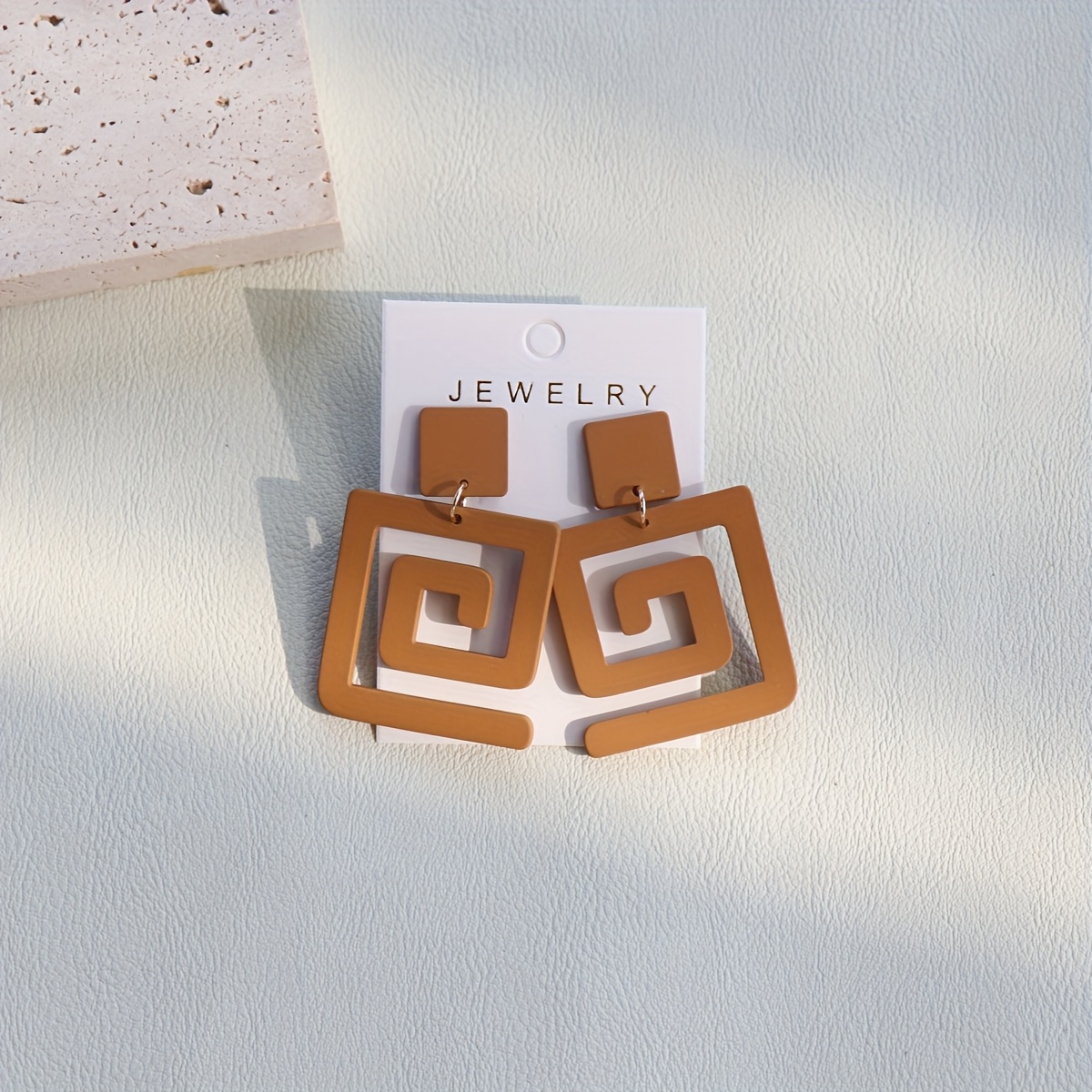 Women's Coffee Brown Square Maze Drop Earrings Retro Boho Jewelry